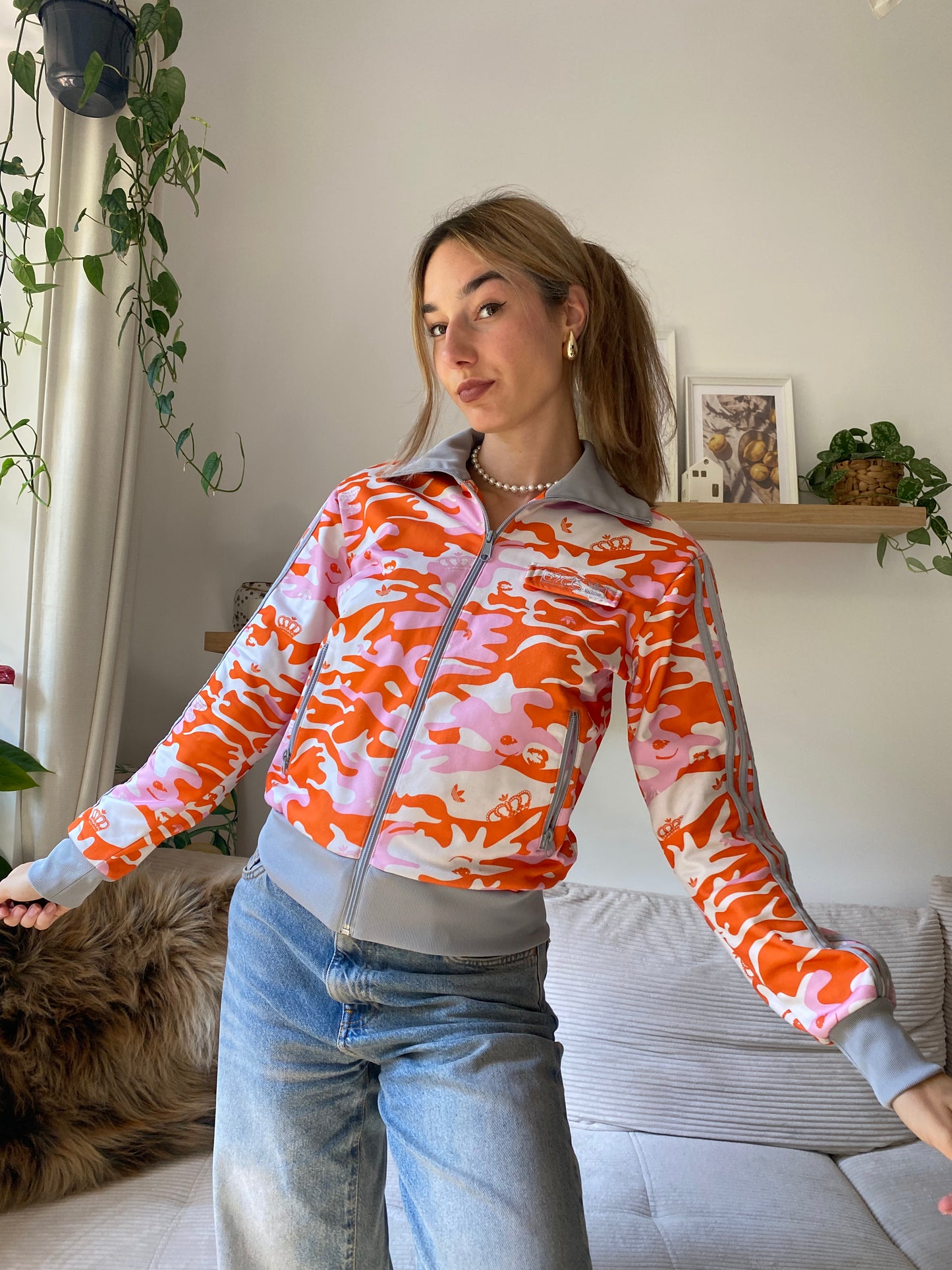 Vintage Adidas Missy Elliot Trackjacket 2005 rosa orange weiß, S-M