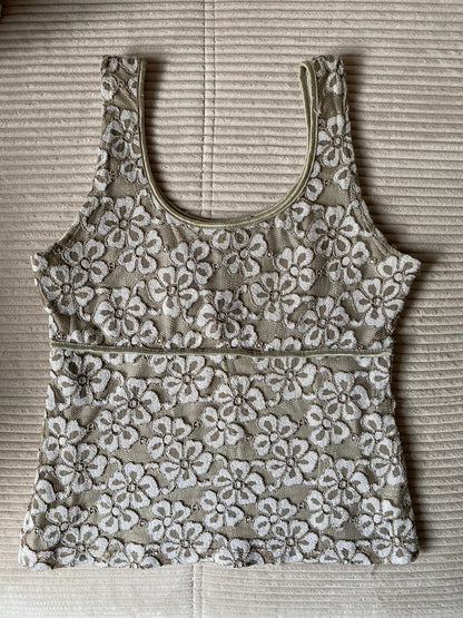 Spitzenbesetztes Cami in beige khaki, Stretch-Top, M