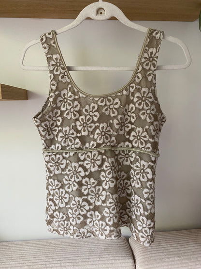 Spitzenbesetztes Cami in beige khaki, Stretch-Top, M