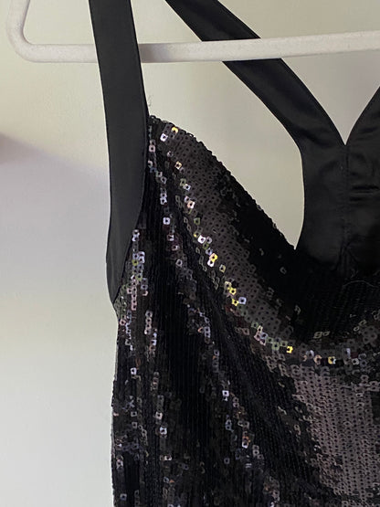 Pailletten Glitzer Top schwarz, Cowl Neck Wasserfallausschnitt, S