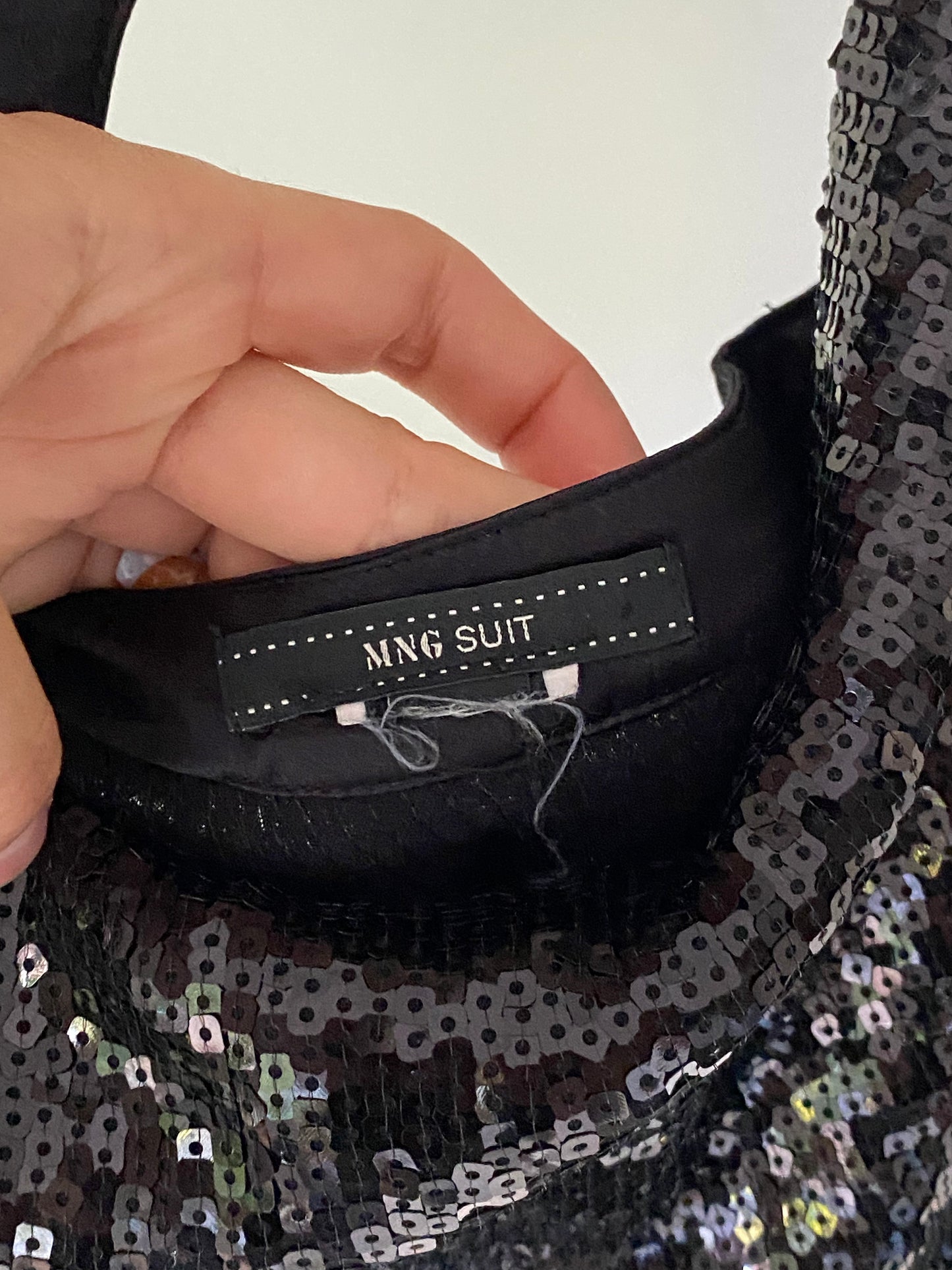 Pailletten Glitzer Top schwarz, Cowl Neck Wasserfallausschnitt, S