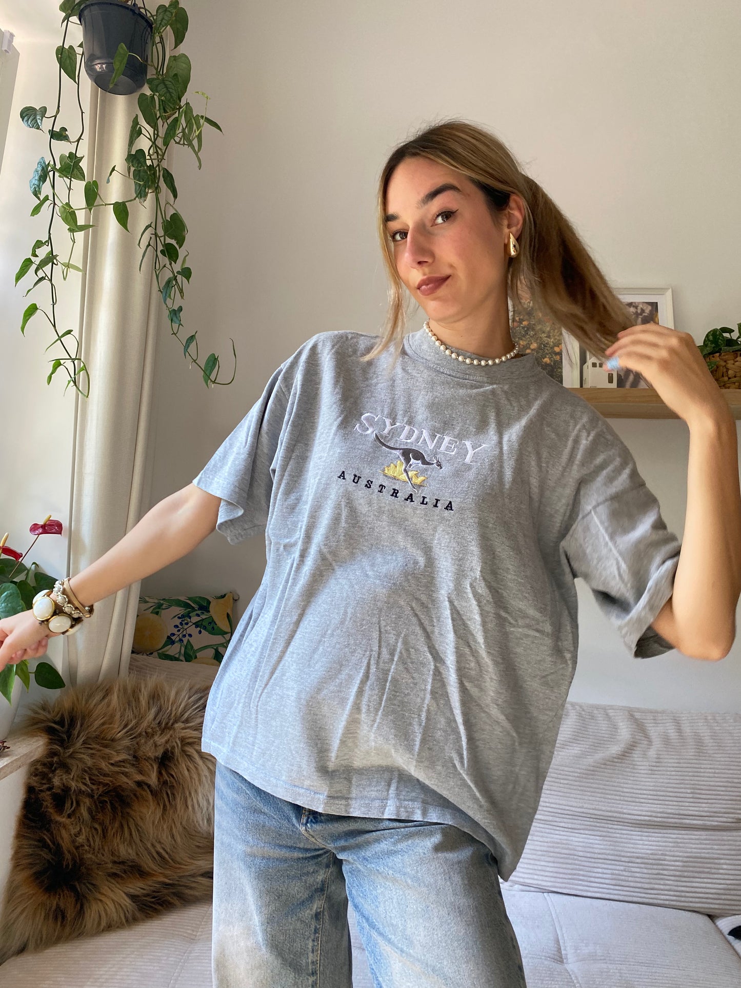 Vintage early 90s Kangaroo Australia T-Shirt hellgrau, S,M,L