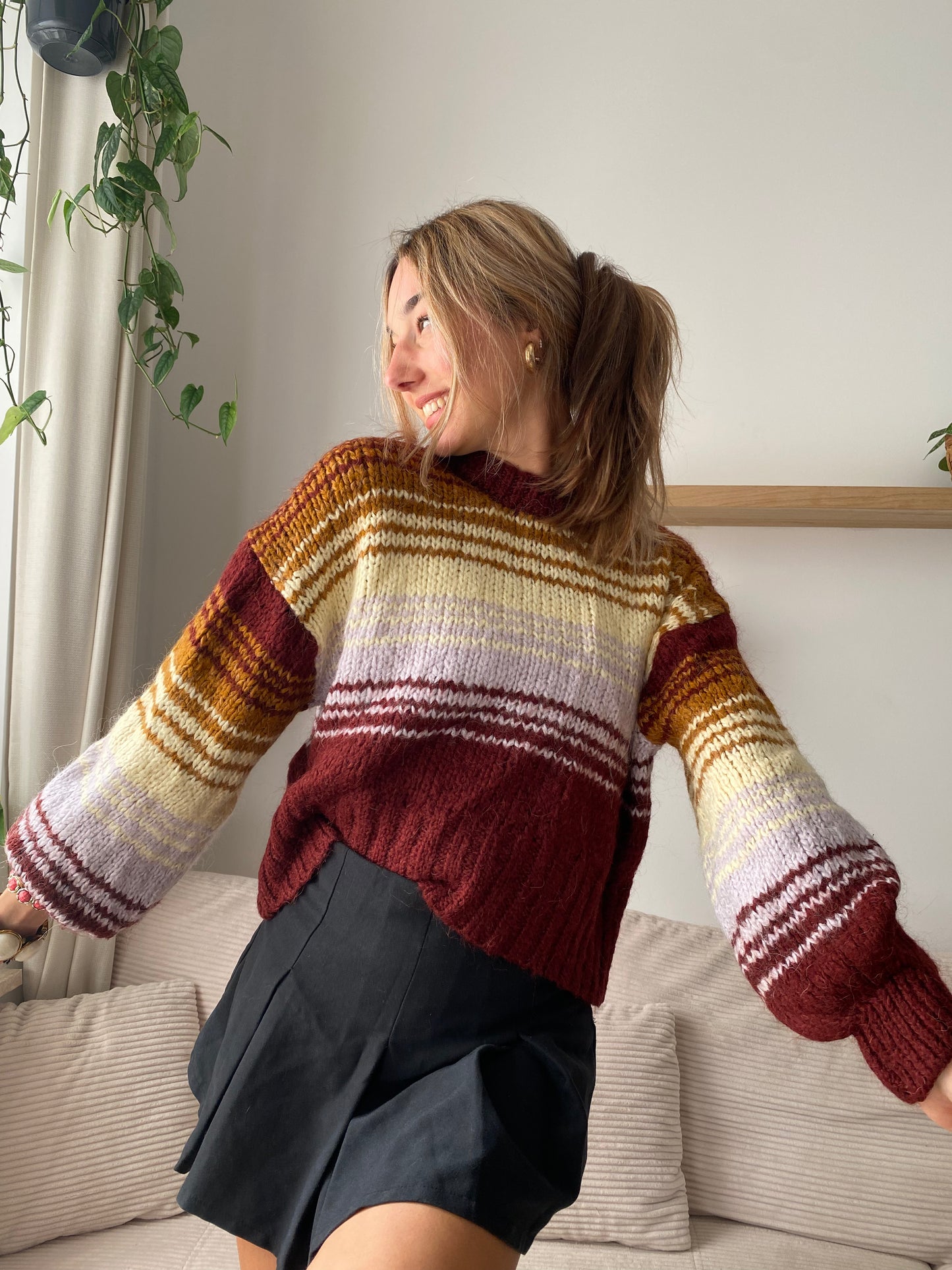 Knit Jumper von Zara, Grobstrick mit Streifen, S