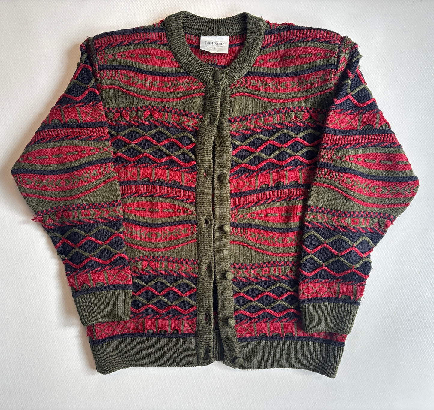 Vintage 3D Knit La Dame Australia Wollmix Cardigan, S, M
