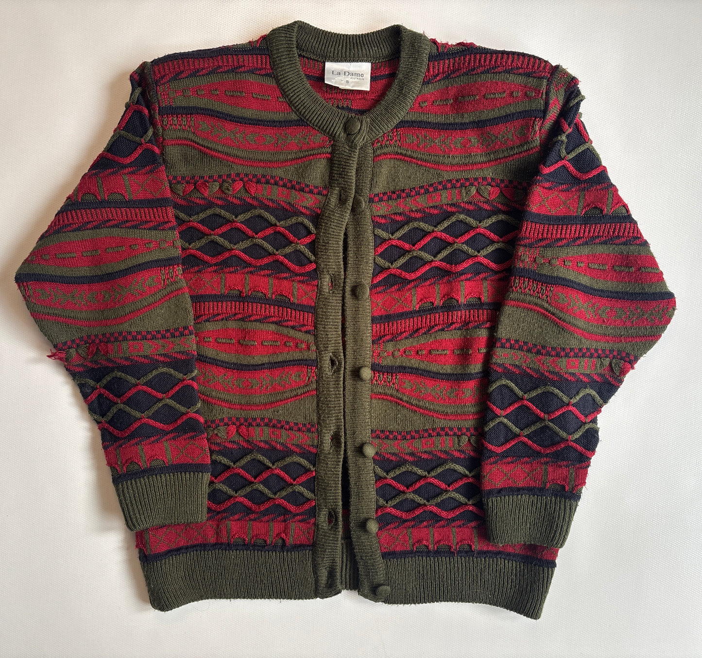 Vintage 3D Knit La Dame Australia Wollmix Cardigan, S, M
