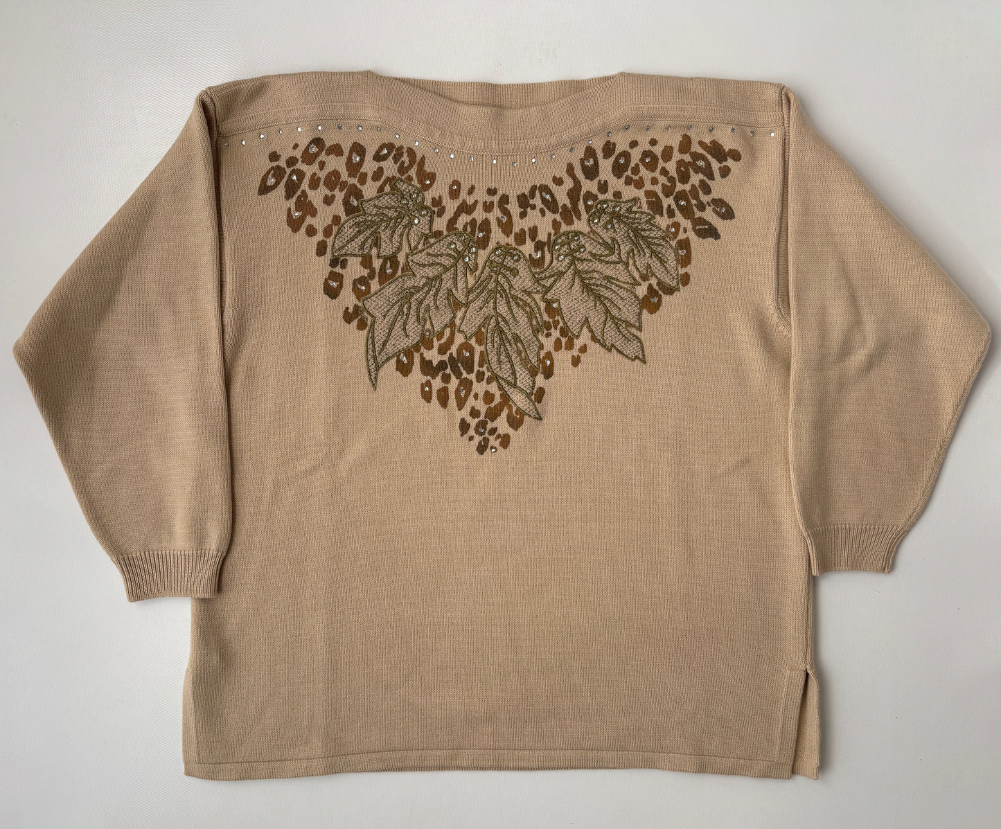 Da Capo Retro Merinowolle Sweater in beige, verziert, oversize S,M,L