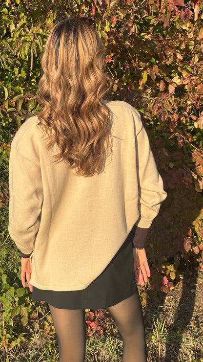 Da Capo Retro Merinowolle Sweater in beige, verziert, oversize S,M,L