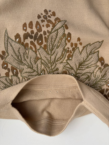 Da Capo Retro Merinowolle Sweater in beige, verziert, oversize S,M,L