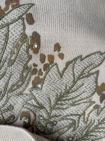 Da Capo Retro Merinowolle Sweater in beige, verziert, oversize S,M,L