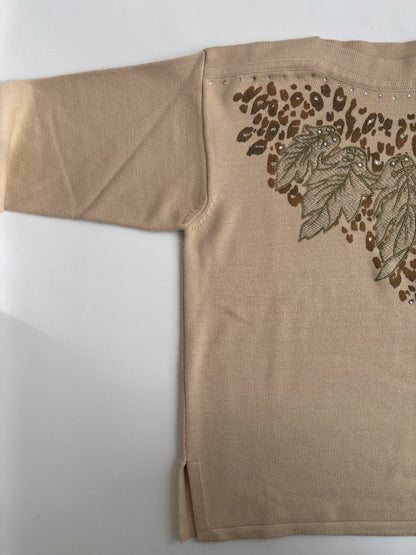 Da Capo Retro Merinowolle Sweater in beige, verziert, oversize S,M,L