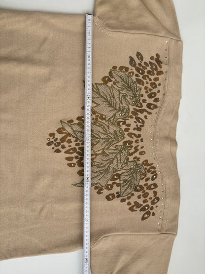 Da Capo Retro Merinowolle Sweater in beige, verziert, oversize S,M,L