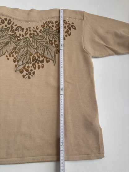 Da Capo Retro Merinowolle Sweater in beige, verziert, oversize S,M,L