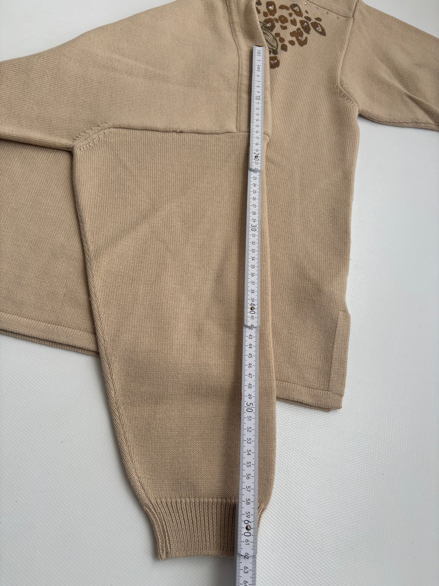 Da Capo Retro Merinowolle Sweater in beige, verziert, oversize S,M,L