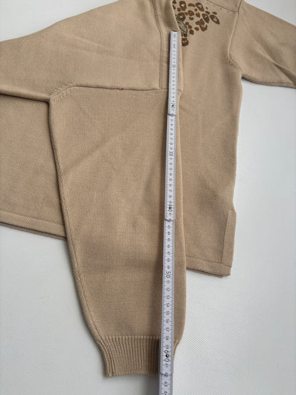 Da Capo Retro Merinowolle Sweater in beige, verziert, oversize S,M,L