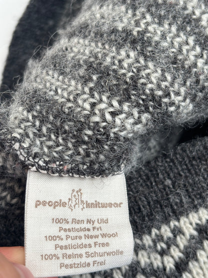 Dicker Schurwolle Strickpullover in grau-weiß gemustert, oversize S,M