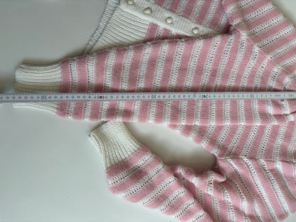 Strickjacke rosa-weiß gestreift mit Knöpfen im Retro Stil, S-M