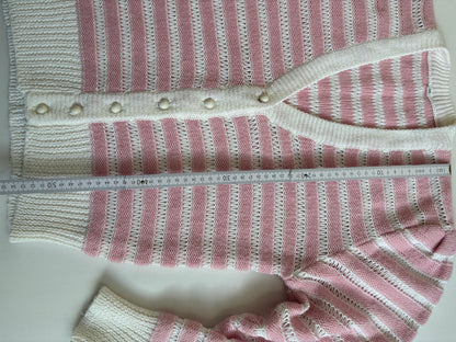 Strickjacke rosa-weiß gestreift mit Knöpfen im Retro Stil, S-M