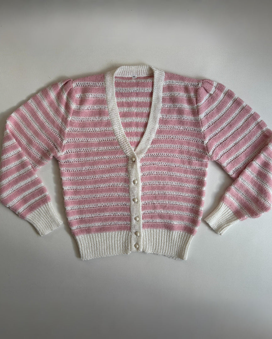 Strickjacke rosa-weiß gestreift mit Knöpfen im Retro Stil, S-M