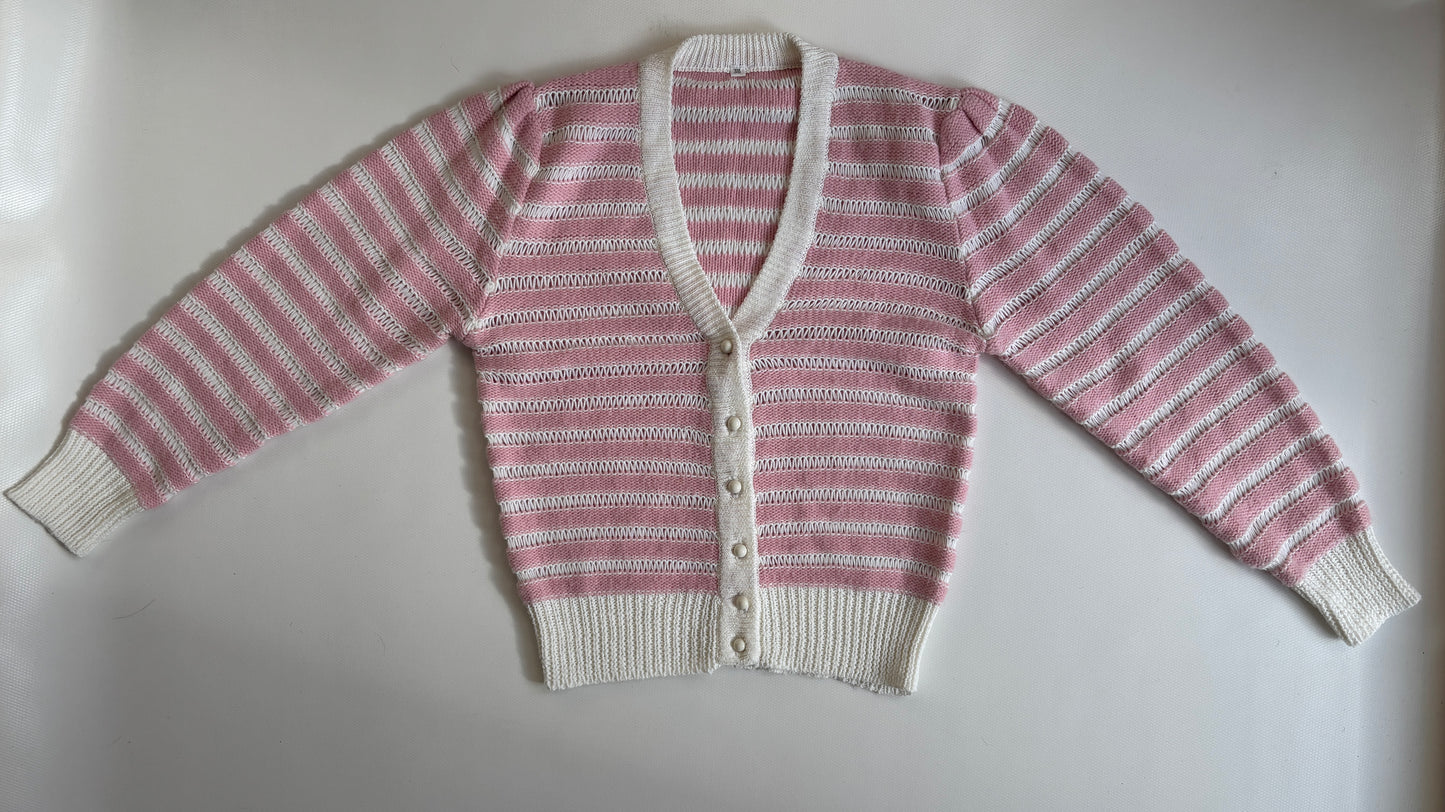 Strickjacke rosa-weiß gestreift mit Knöpfen im Retro Stil, S-M