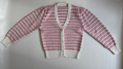 Strickjacke rosa-weiß gestreift mit Knöpfen im Retro Stil, S-M