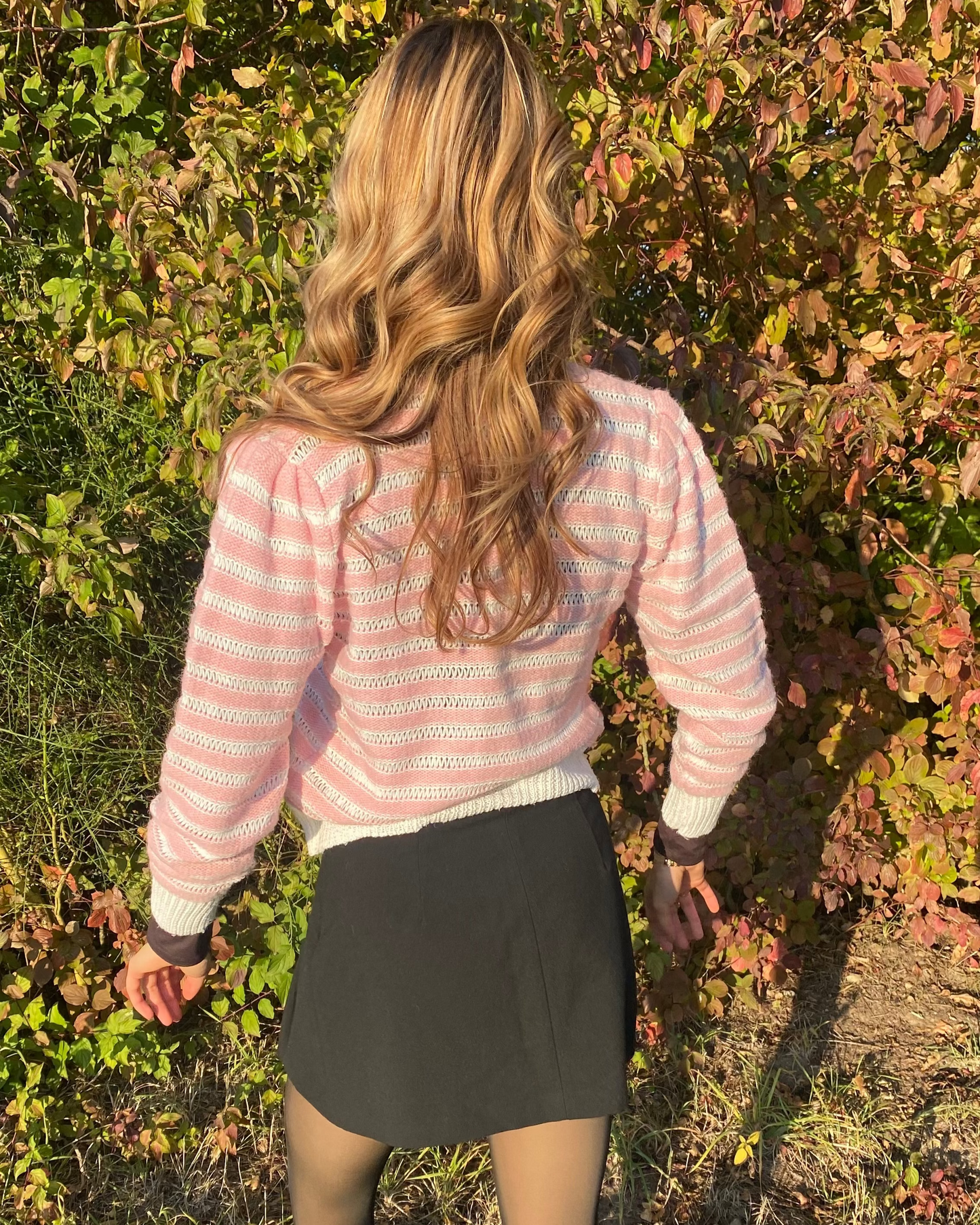 Strickjacke rosa-weiß gestreift mit Knöpfen im Retro Stil, S-M