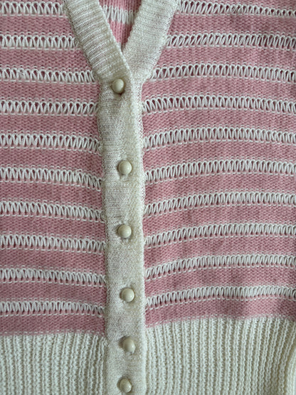 Strickjacke rosa-weiß gestreift mit Knöpfen im Retro Stil, S-M