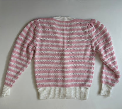 Strickjacke rosa-weiß gestreift mit Knöpfen im Retro Stil, S-M