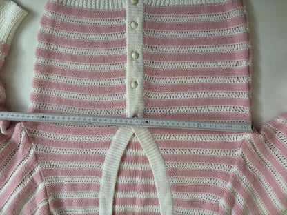 Strickjacke rosa-weiß gestreift mit Knöpfen im Retro Stil, S-M