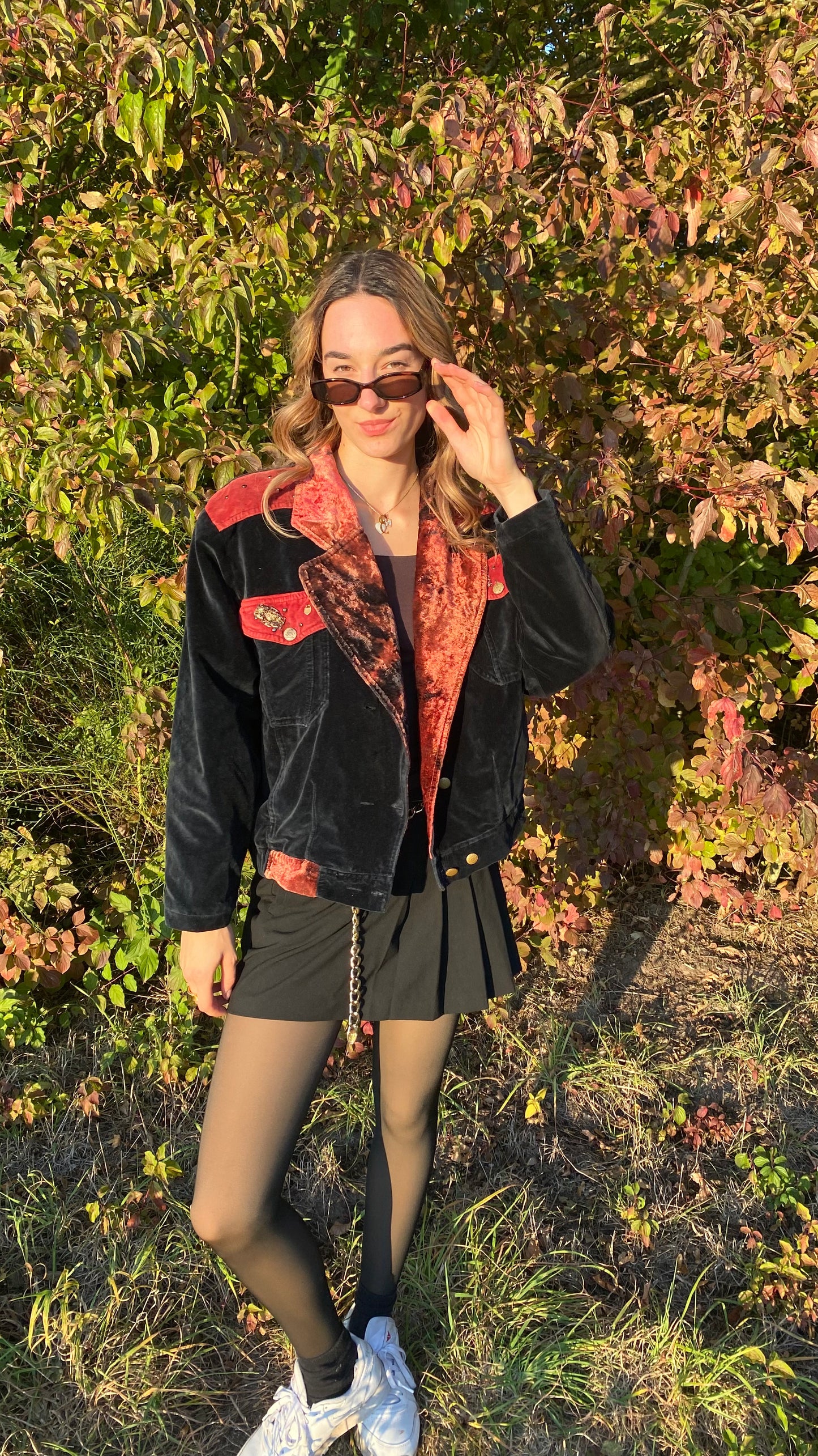 Samt Blazer-Bomberjacke 90er Jahre in schwarz weinrot, S