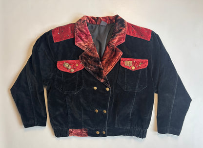Samt Blazer-Bomberjacke 90er Jahre in schwarz weinrot, S