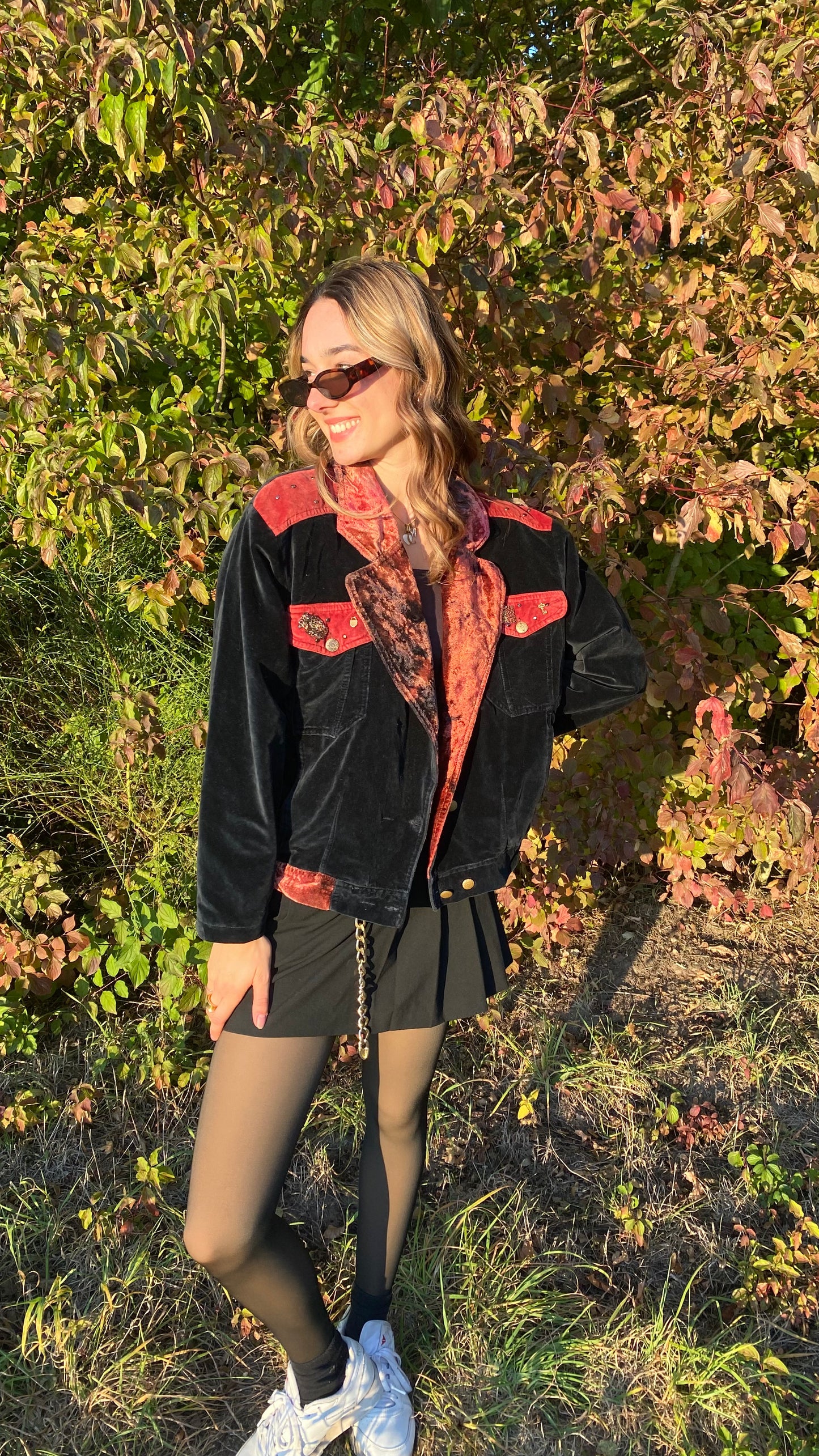 Samt Blazer-Bomberjacke 90er Jahre in schwarz weinrot, S