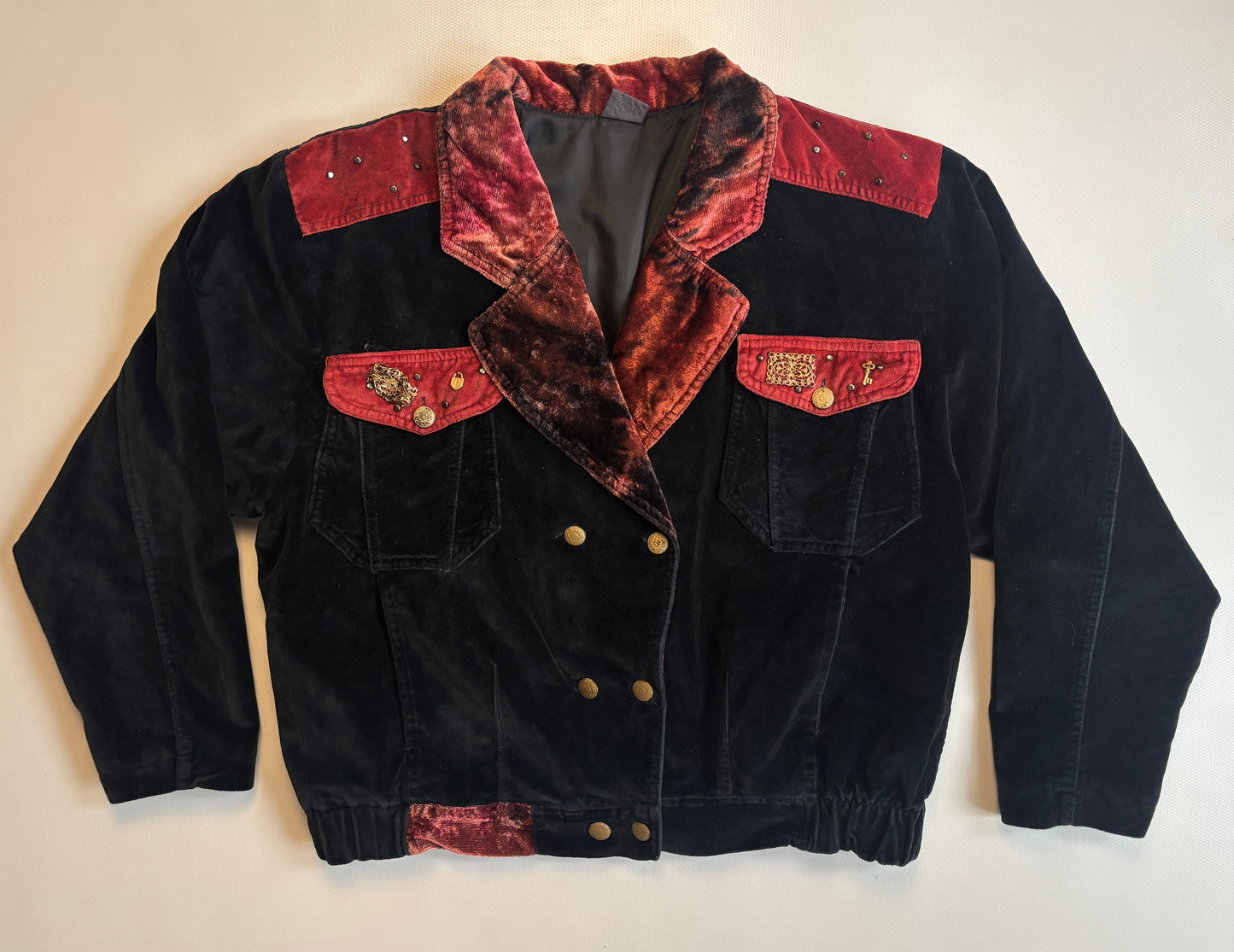 Samt Blazer-Bomberjacke 90er Jahre in schwarz weinrot, S