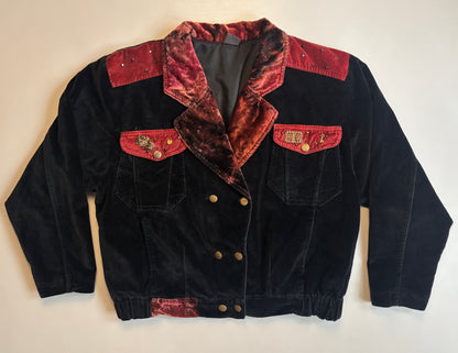 Samt Blazer-Bomberjacke 90er Jahre in schwarz weinrot, S