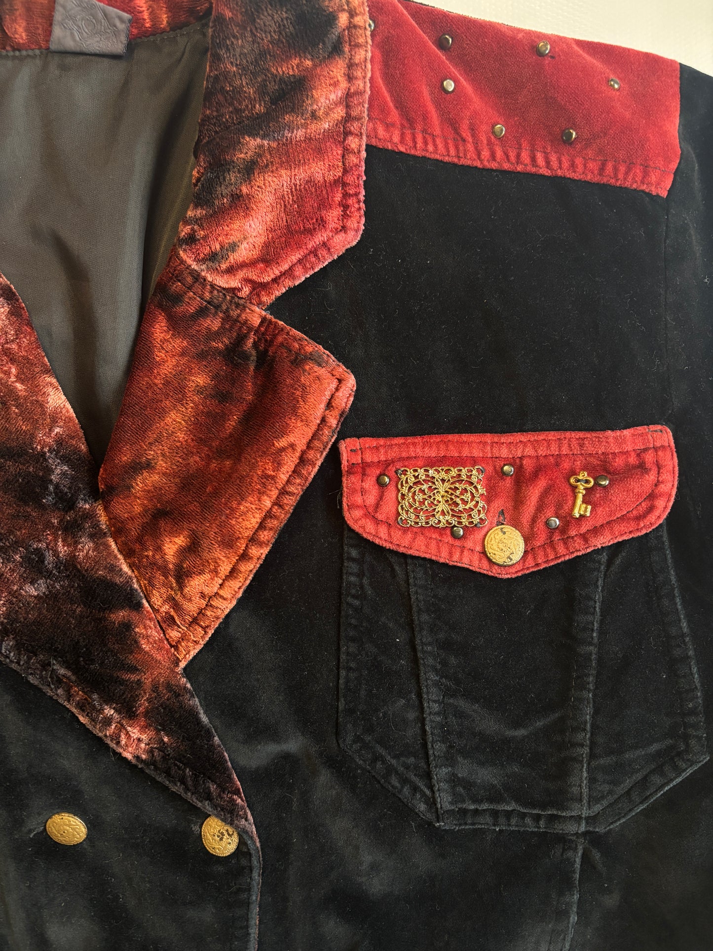 Samt Blazer-Bomberjacke 90er Jahre in schwarz weinrot, S