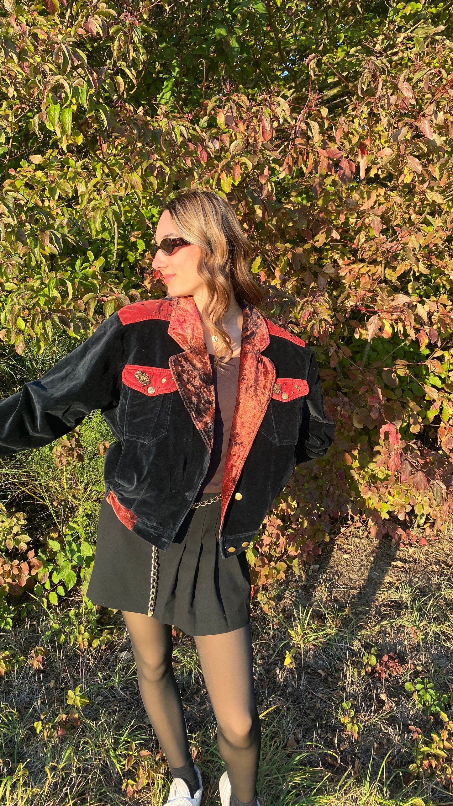 Samt Blazer-Bomberjacke 90er Jahre in schwarz weinrot, S