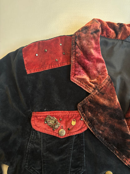 Samt Blazer-Bomberjacke 90er Jahre in schwarz weinrot, S
