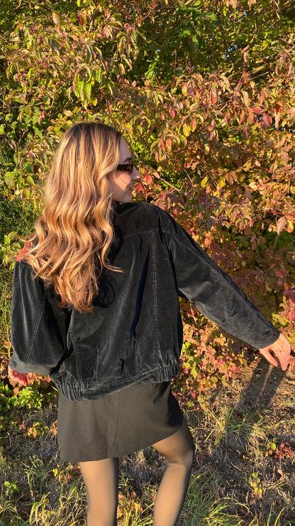 Samt Blazer-Bomberjacke 90er Jahre in schwarz weinrot, S