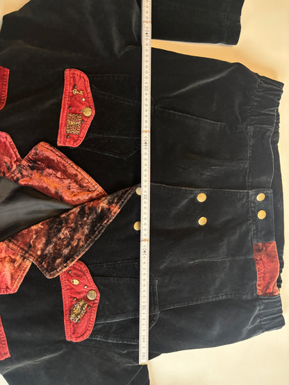Samt Blazer-Bomberjacke 90er Jahre in schwarz weinrot, S