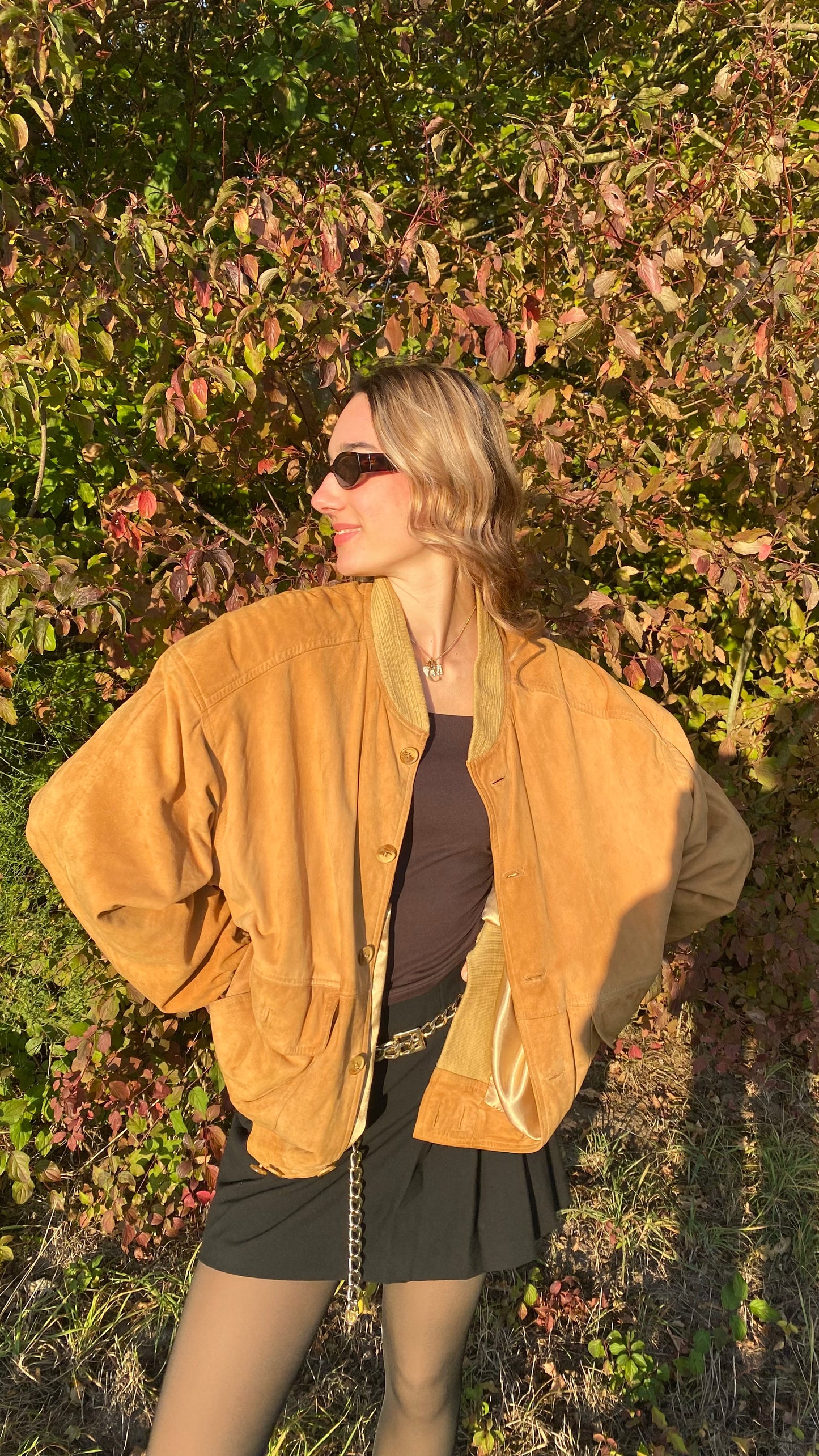 Wildleder Jacke 90er in hellbraun senfgelb mit Taschen, oversize S,M,L