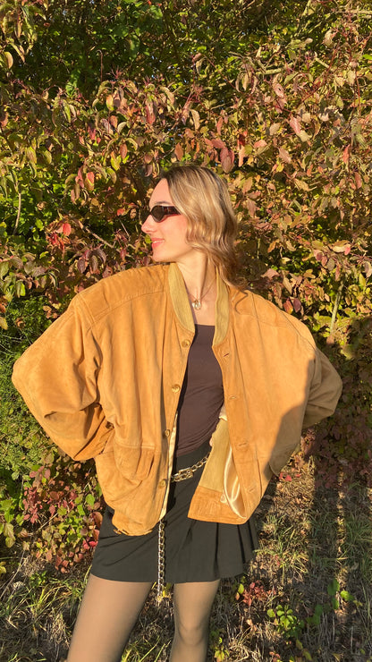 Wildleder Jacke 90er in hellbraun senfgelb mit Taschen, oversize S,M,L