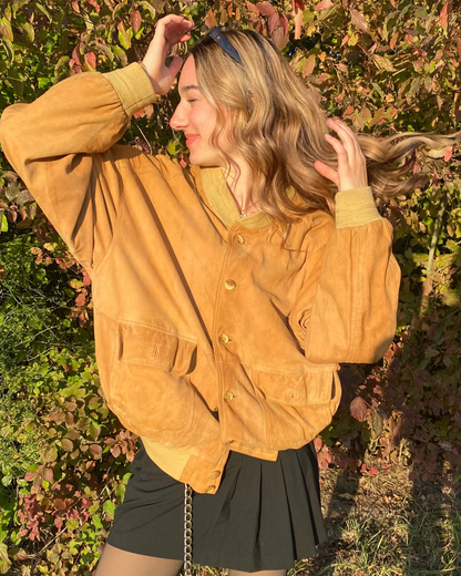 Wildleder Jacke 90er in hellbraun senfgelb mit Taschen, oversize S,M,L
