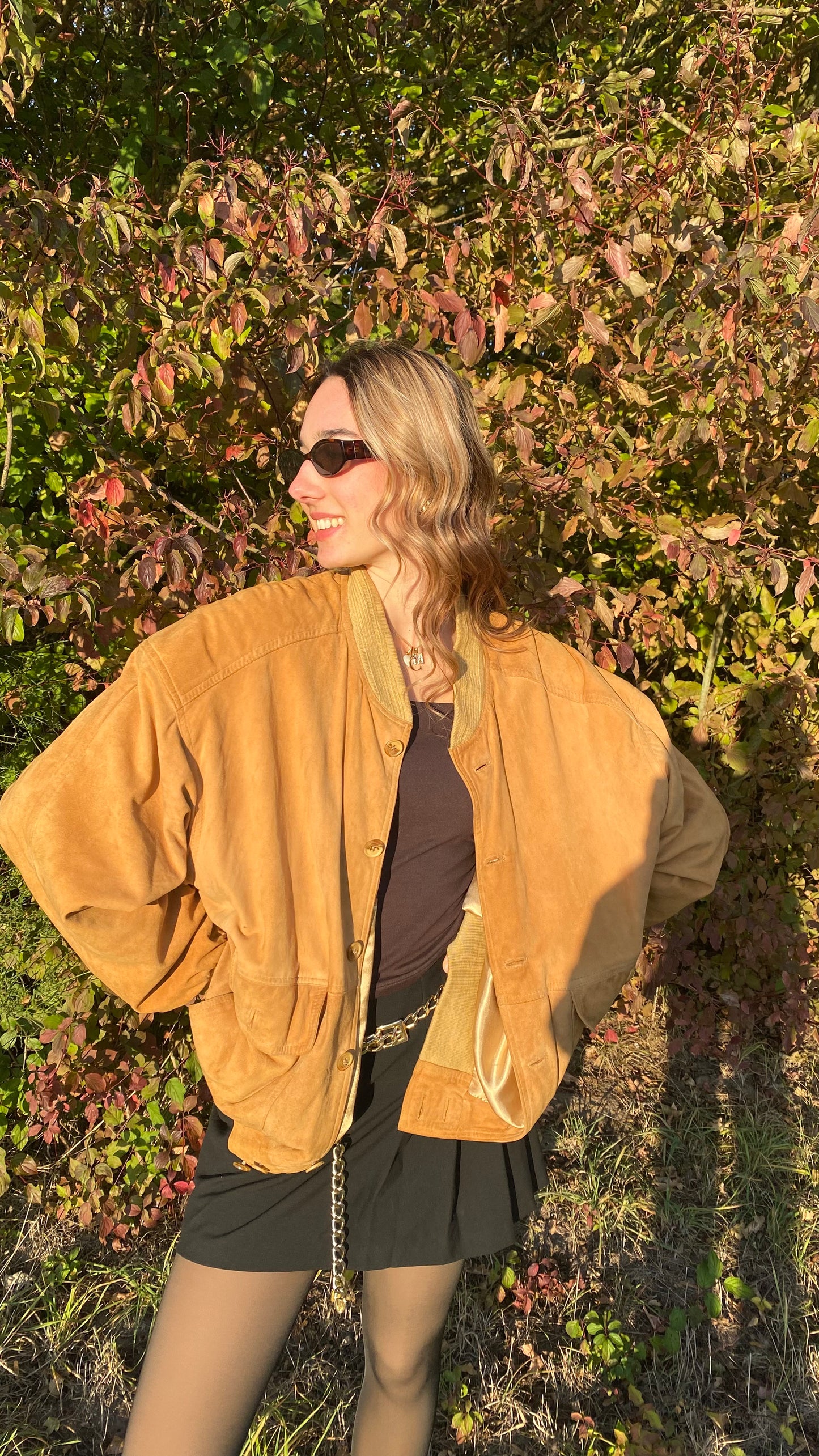 Wildleder Jacke 90er in hellbraun senfgelb mit Taschen, oversize S,M,L