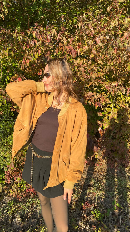 Wildleder Jacke 90er in hellbraun senfgelb mit Taschen, oversize S,M,L