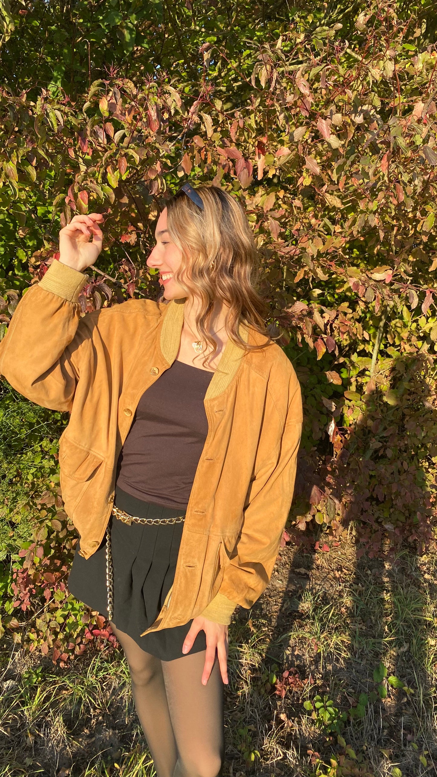 Wildleder Jacke 90er in hellbraun senfgelb mit Taschen, oversize S,M,L