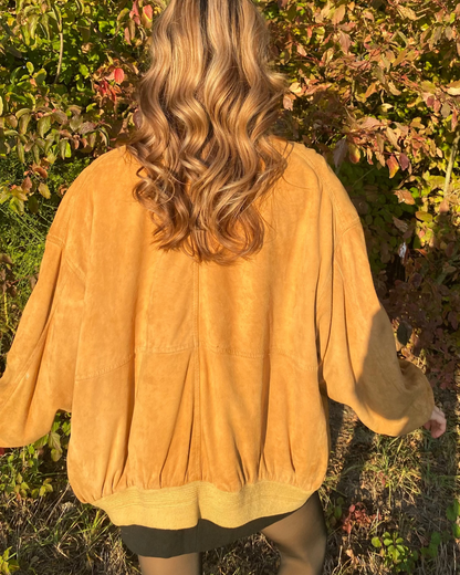 Wildleder Jacke 90er in hellbraun senfgelb mit Taschen, oversize S,M,L