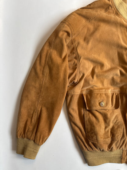 Wildleder Jacke 90er in hellbraun senfgelb mit Taschen, oversize S,M,L