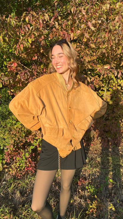 Wildleder Jacke 90er in hellbraun senfgelb mit Taschen, oversize S,M,L