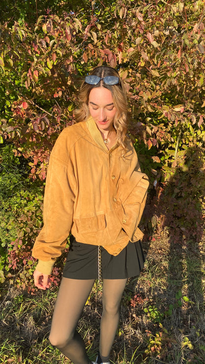 Wildleder Jacke 90er in hellbraun senfgelb mit Taschen, oversize S,M,L