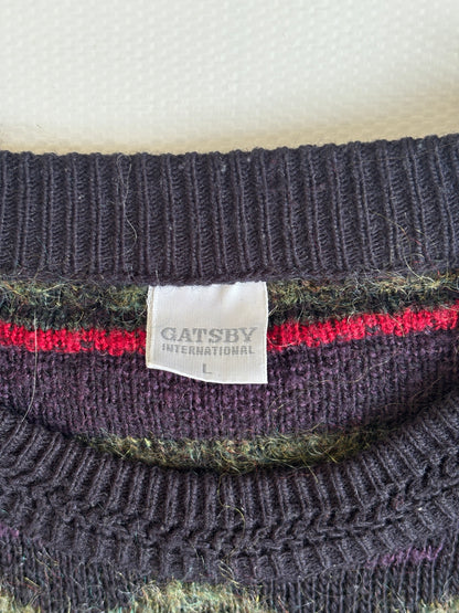 Multicolor-Muster Retro Gatsby oversize Strickpullover, S,M,L