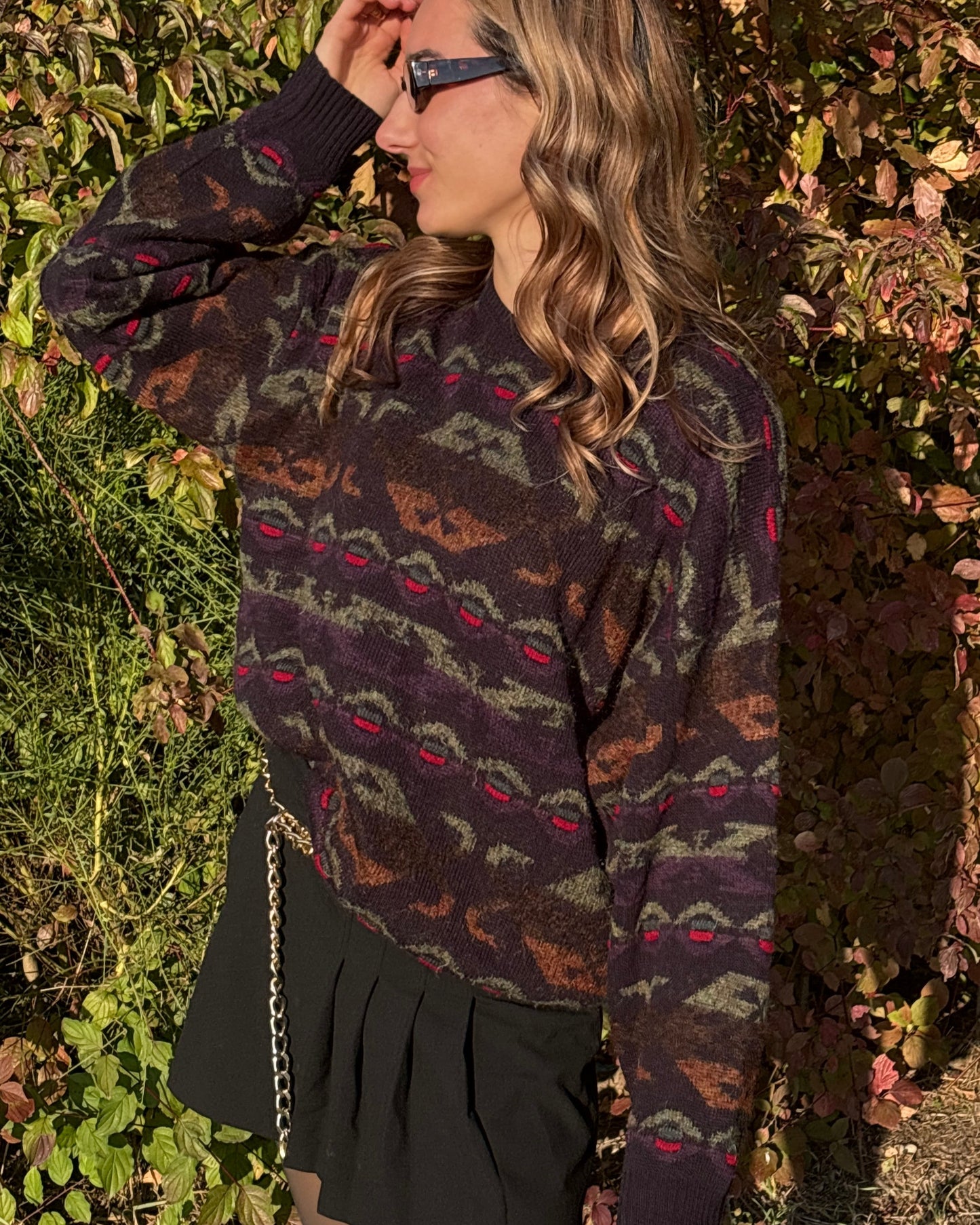 Multicolor-Muster Retro Gatsby oversize Strickpullover, S,M,L